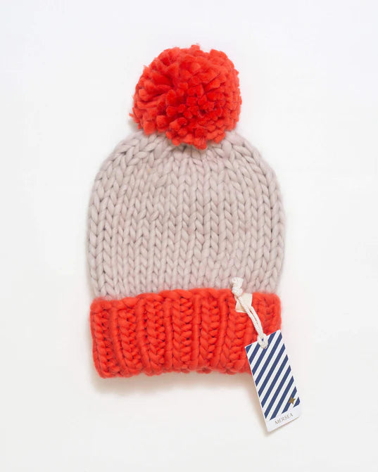 Mersea Knit Hat w/ Oversized Pom Aperol/Oatmeal