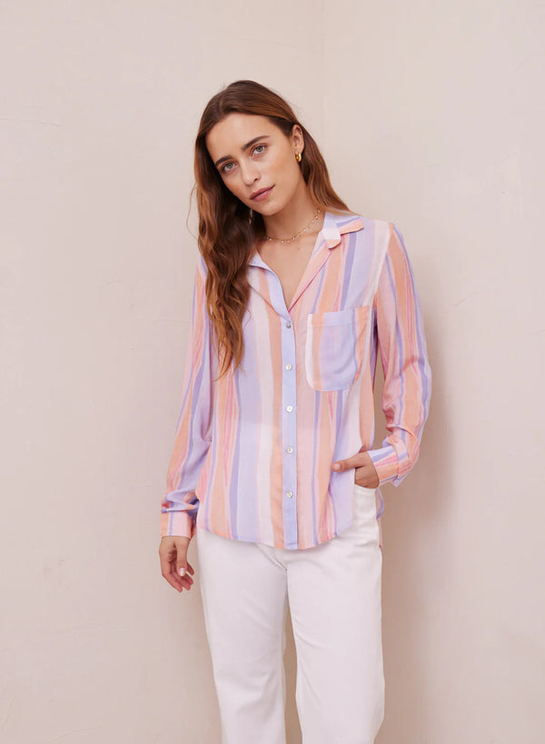 Bella Dahl Rounded Hem Button Down - Paloma Stripes Print