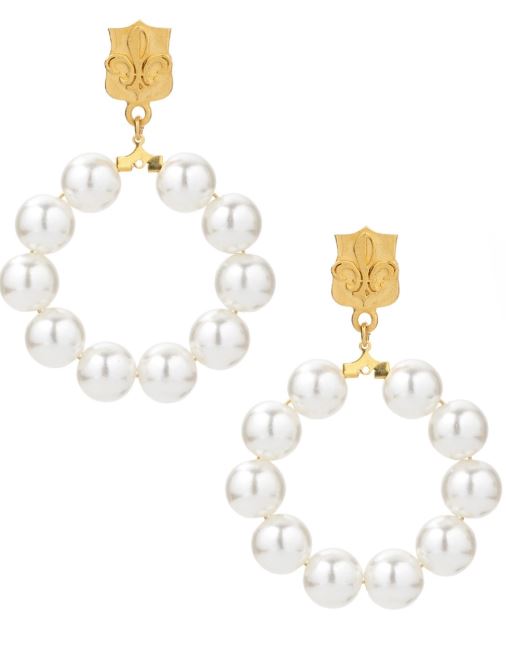 French Kande 24K Clad FDL Stud and Pearl Hoop Earring