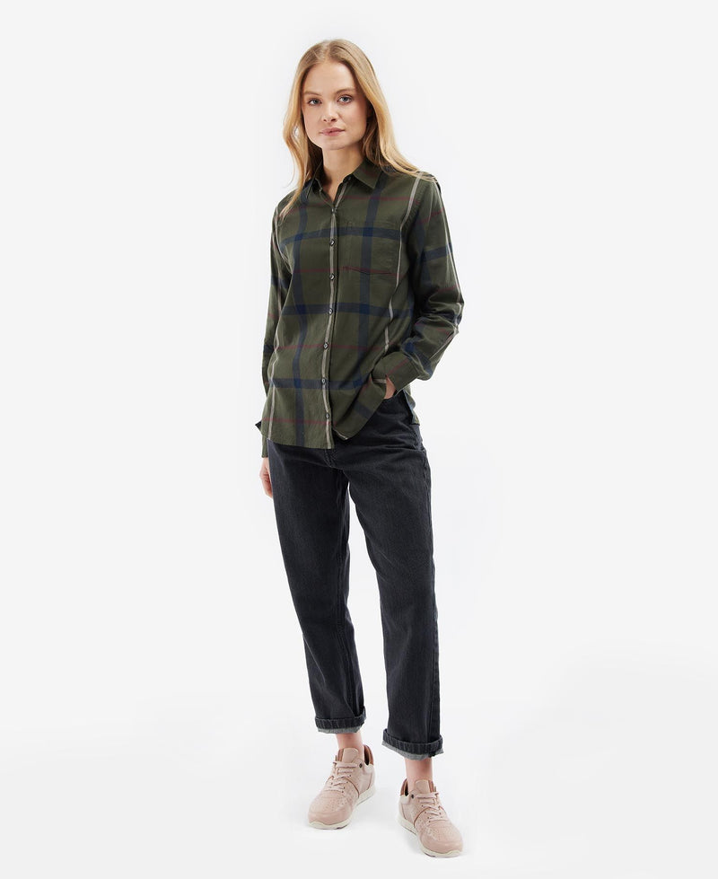 Barbour Oxer Check Shirt Olive/Rosewater