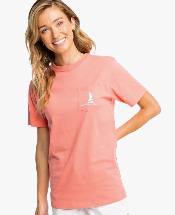 Southern Tide Short Sleeve Sunset Sailing Tee Rouge Red