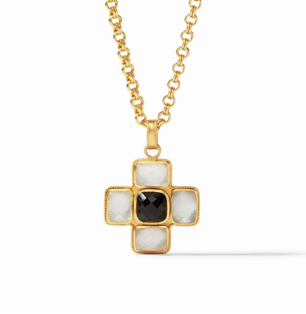 Julie Vos Savoy Pendant Gold Iridescent Clear Crystal & Obsidian Black