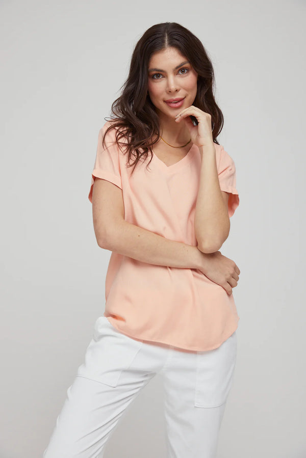 Bella Dahl V-Neck Short Sleeve Tee Sunset Coral