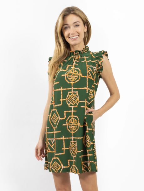 Jude Connally Shari Dress Bamboo Lattice Jungle Green