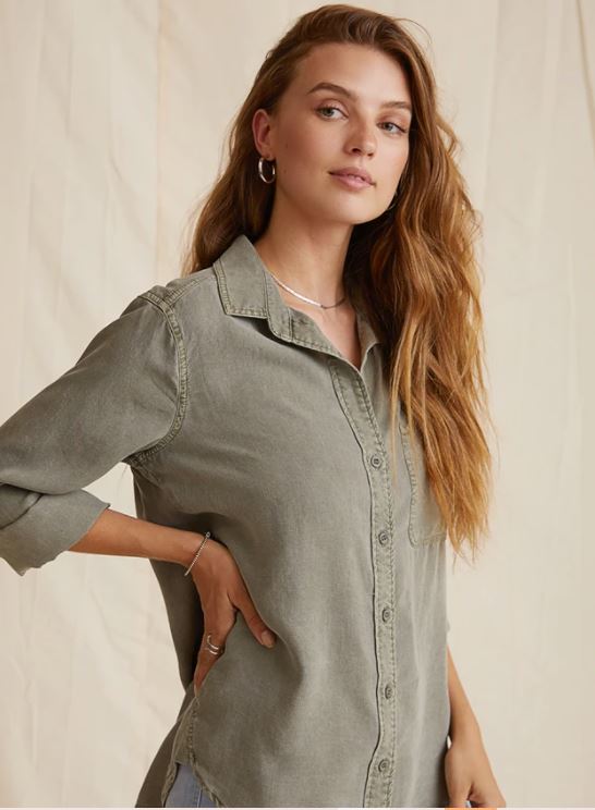 Bella Dahl Shirt Tail Button Down -Soft Army