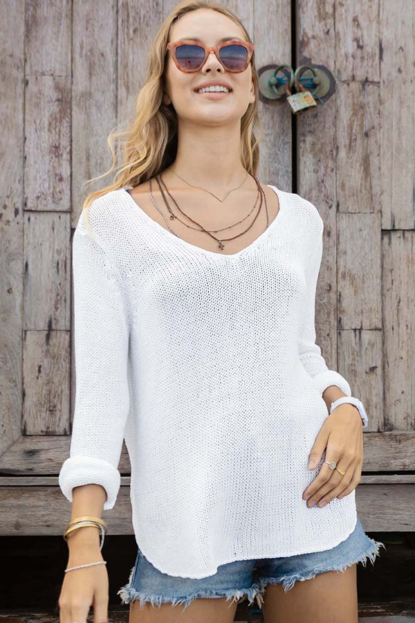 Wooden Ships Shirt Tail V Cotton Sweater Breaker White