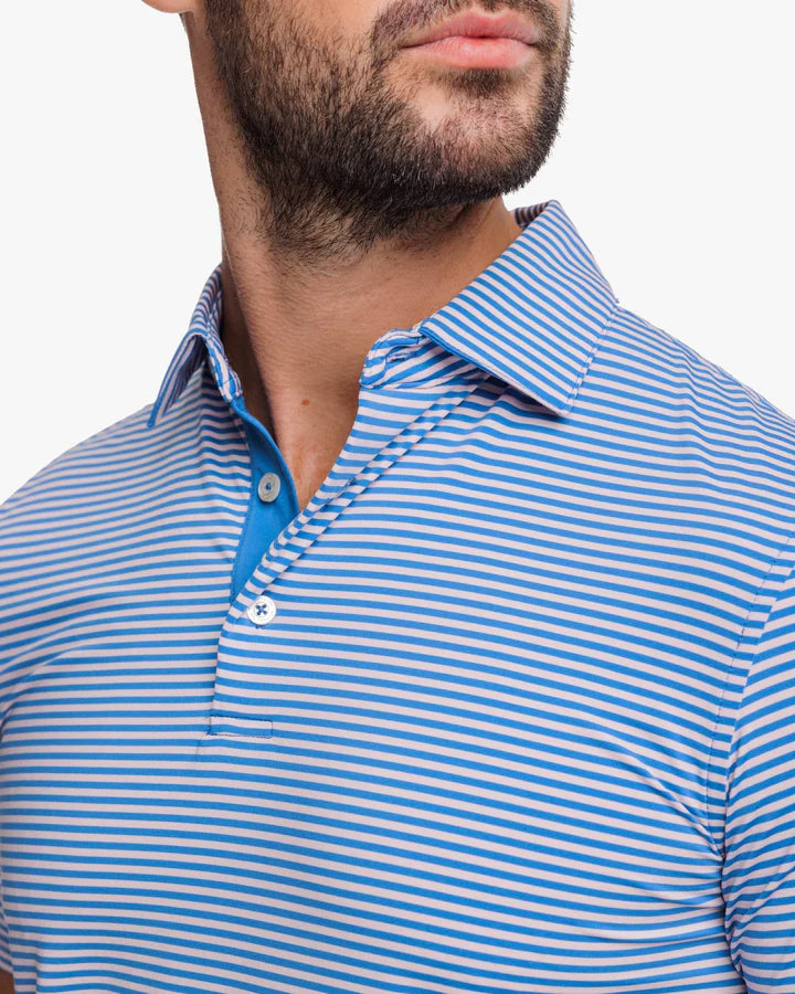 Southern Tide brrr°®-eeze Shores Striped Performance Polo Shirt in Rose Blush