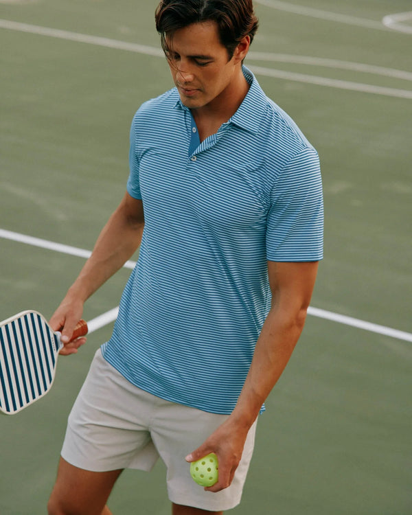 Southern Tide brrr°®-eeze Shores Striped Performance Polo Shirt in Baltic Teal