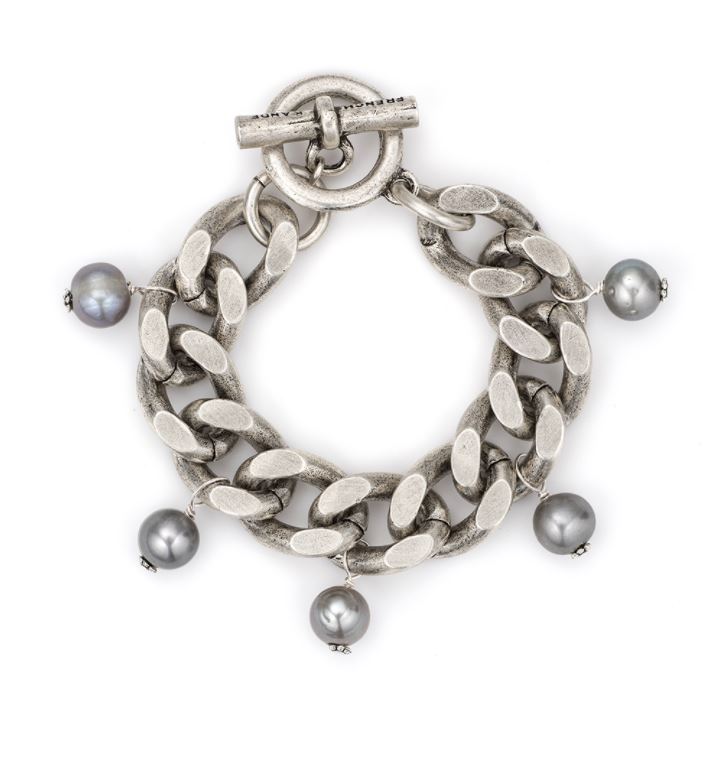 French Kande Silver Bevel Chain With Silver Pearl Dangles