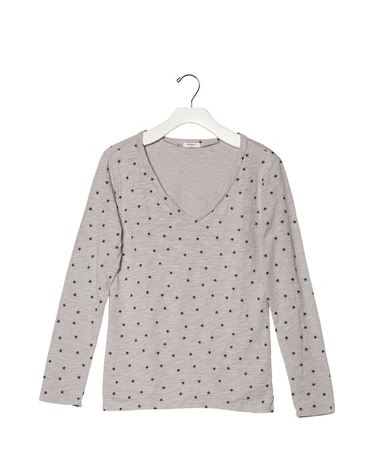 Dylan Soft Slub With Stars Long Sleeve V-Neck Tee Silver Grey