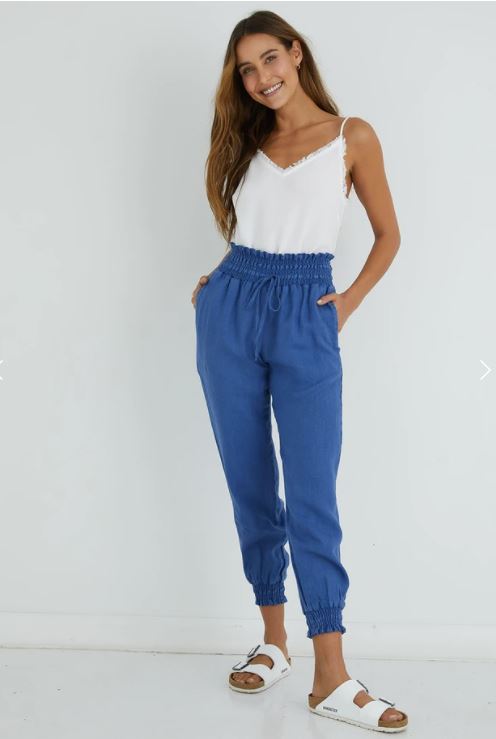 Bella Dahl Smocked Jogger Mayan Blue