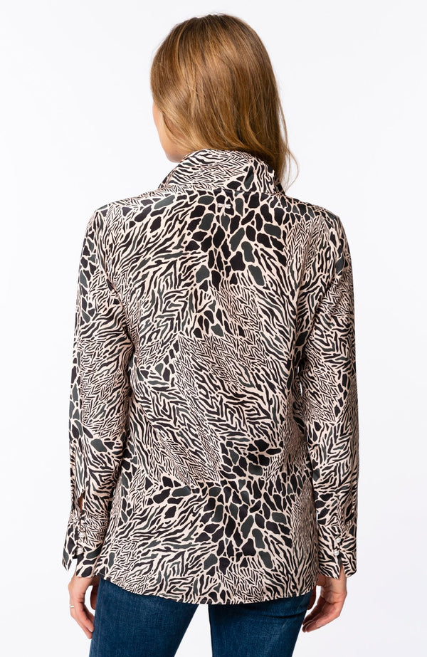 Tyler Boe Tammy Silk Animal Print Blouse Deep Spruce