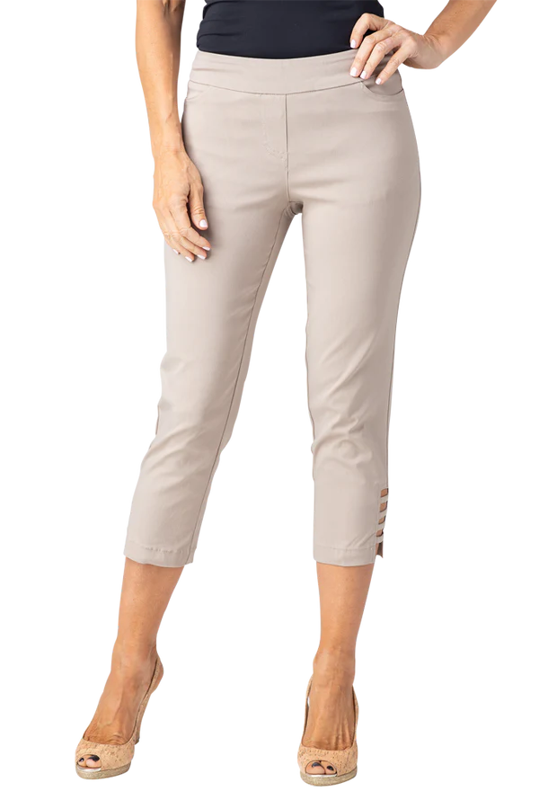 Slimsation Pull-On Crop Pant With Pockets & Strap Hem Vents Stone