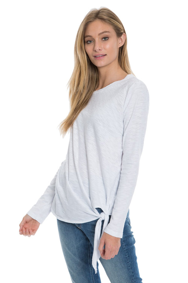 Dylan L/S Tie Front Top White