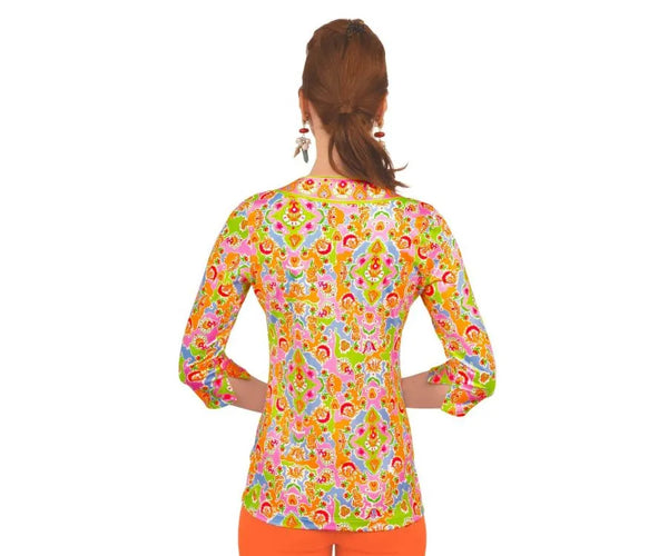 Gretchen Scott Jersey Split Neck Top Watteau Lime/Pink