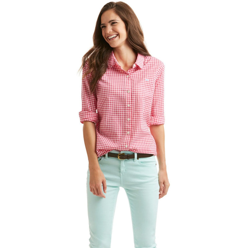 Vineyard Vines Little Gingham Relaxed Button Down Rhododendron