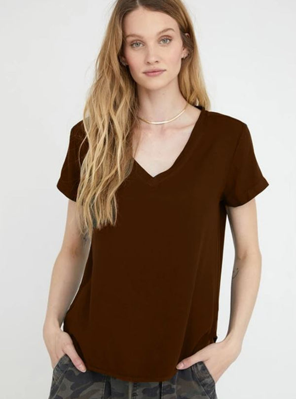 Bella Dahl V-Neck Short Sleeve Tee Coffee Bean