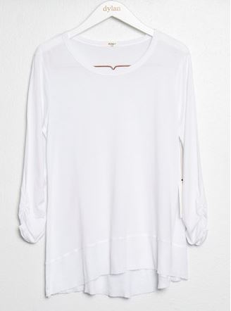 Dylan Modal Jersey 3/4 Shirred Sleeve Tee White