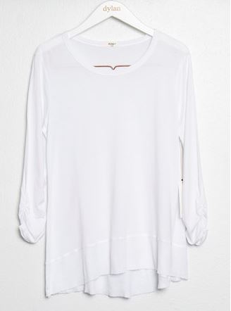 Dylan Modal Jersey 3/4 Shirred Sleeve Tee White