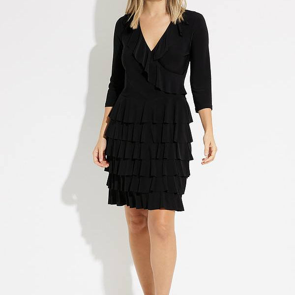 herlipto Ruffle Wrap Rib Knit Dress黒 louis-vuitton-ruffle-trim-a-