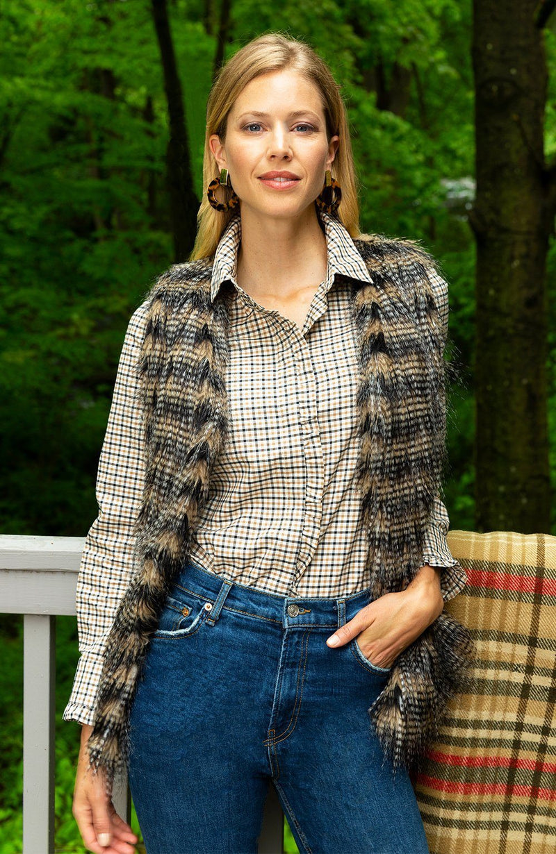 Tyler Boe Wyatt Barnaby Plaid Tunic Blouse Tobacco